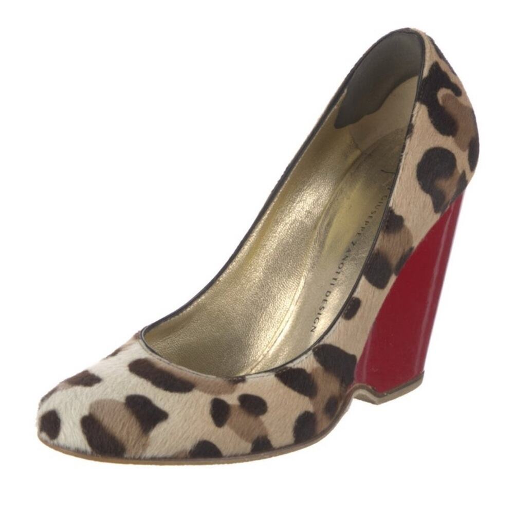 Giuseppe Zanotti Calf Hair Animal Print Leopard Red Heels  EU 37
